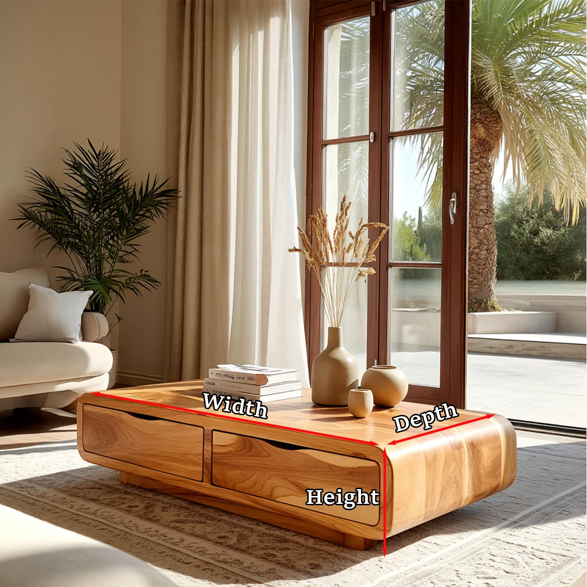 Practical coffee table with hidden compartments and low structure for modern home comfort