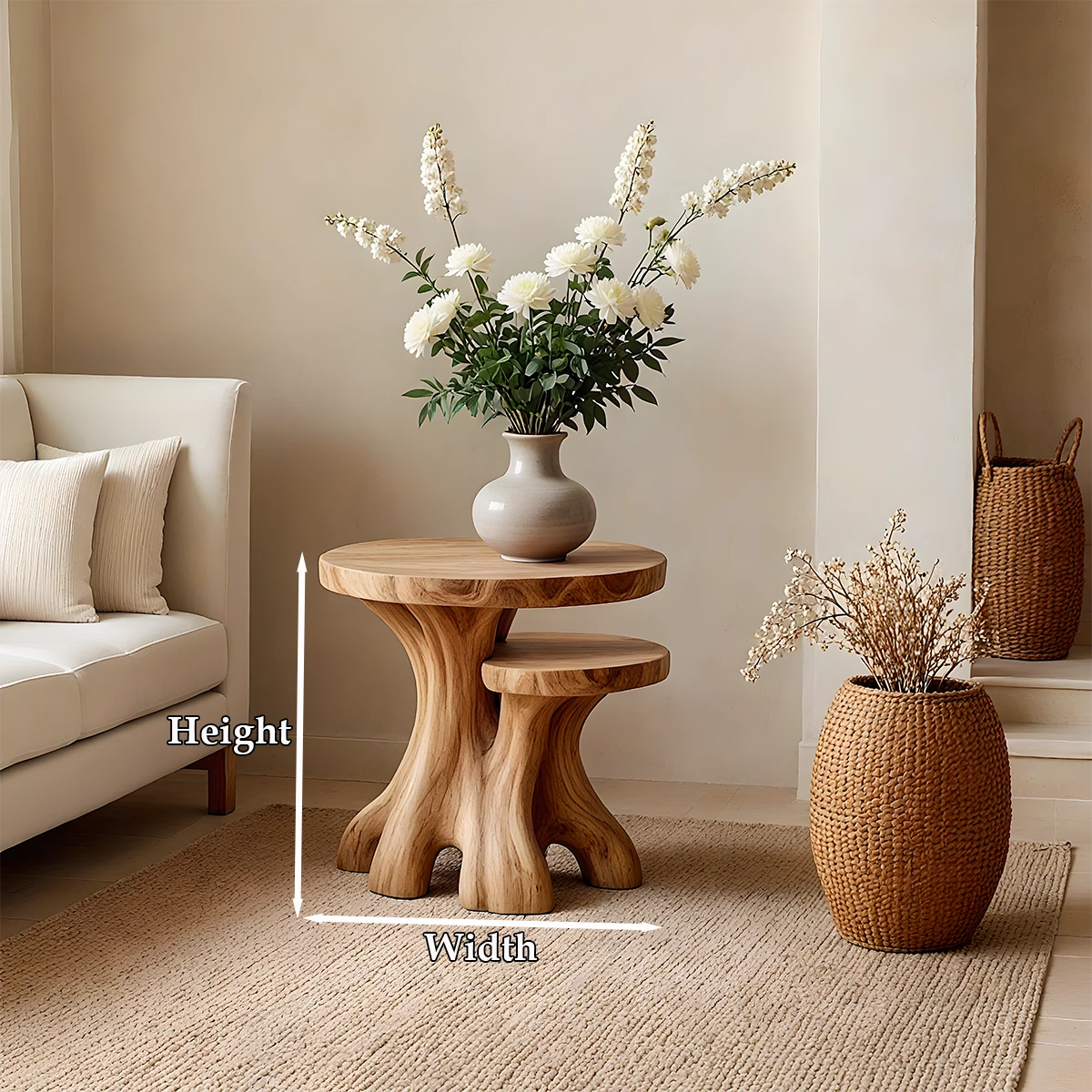 With its brown tone finish, the accent table blends organic form and contemporary design
