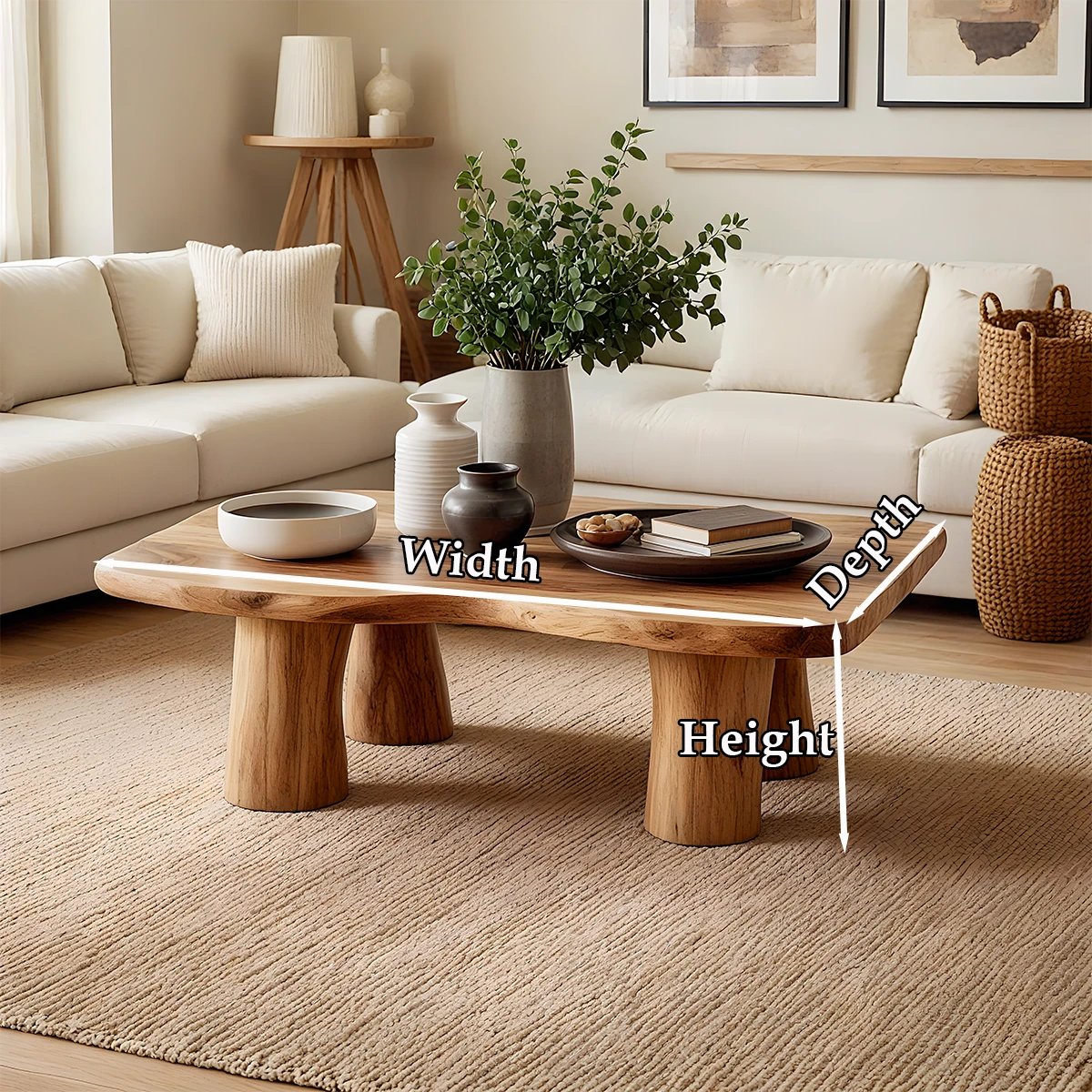 Luxury brown wood coffee table with sculpted base