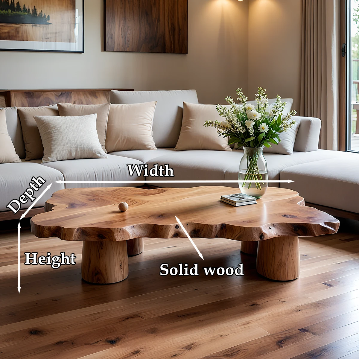 Stylish living room table with organic edge design and wide surface for daily use