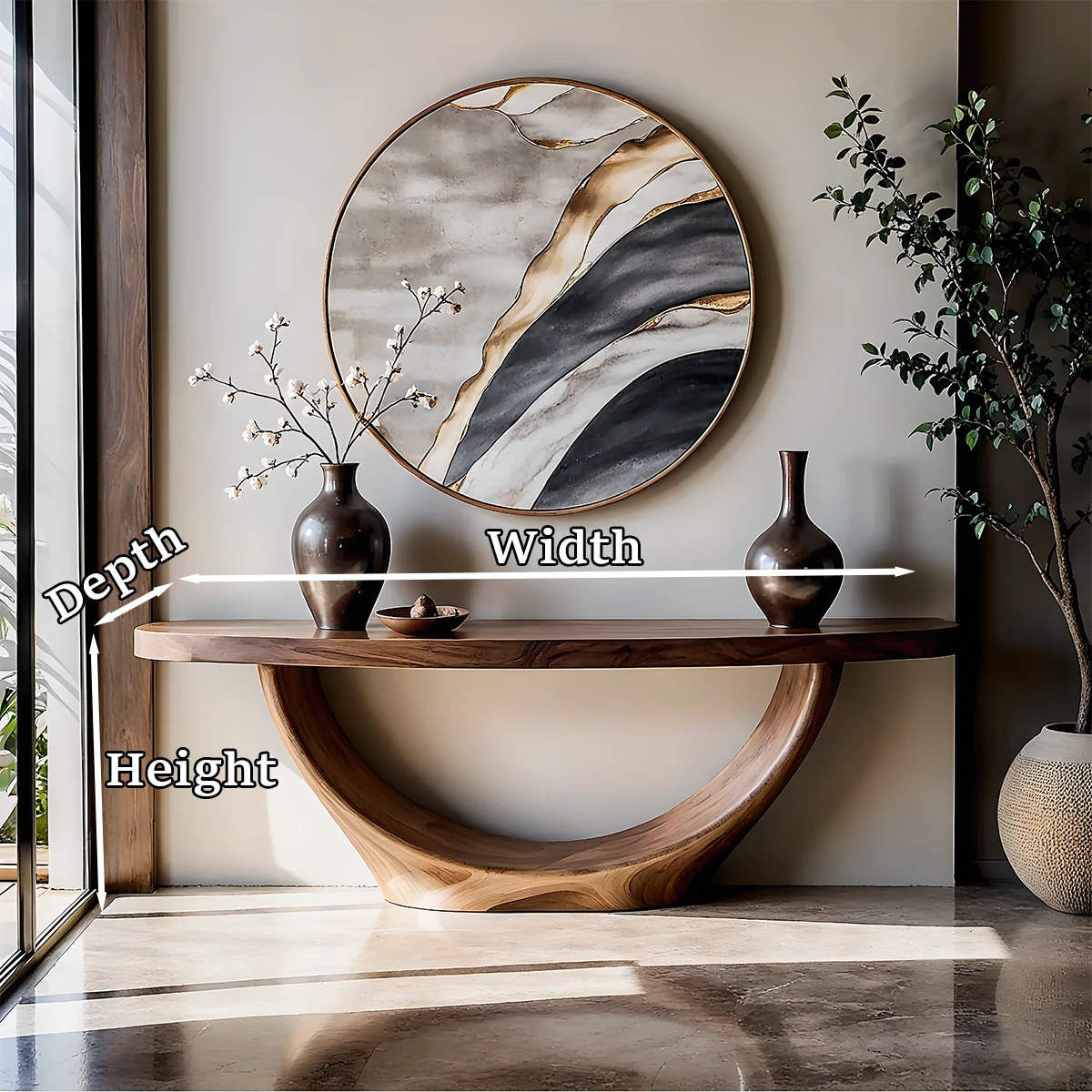 Handcrafted walnut console table with loop base