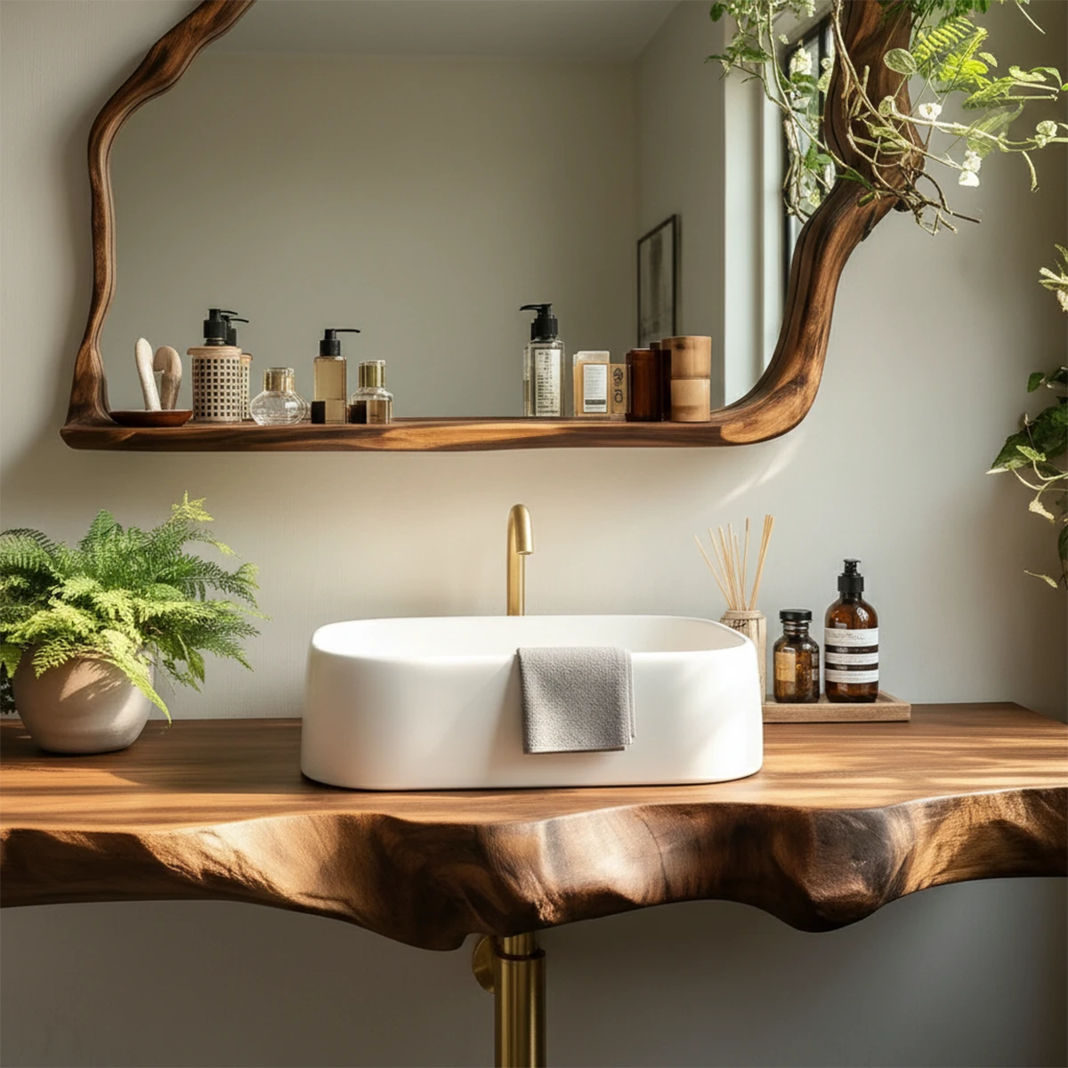 Artisan Live Edge Wood Vanity Counter for Wall Mounted Bathroom Design
