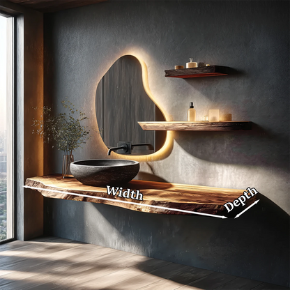 Contemporary Floating Live Edge Wood Bathroom Countertop Shelf