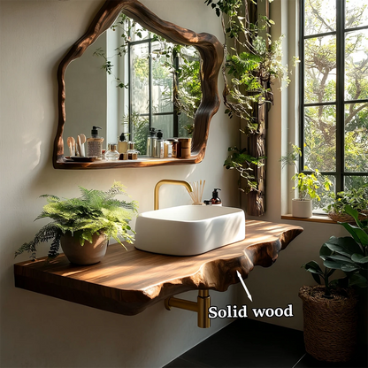 Artisan Live Edge Wood Vanity Counter for Wall Mounted Bathroom Design