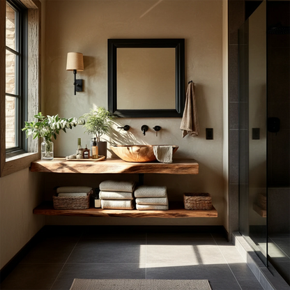 Live Edge Floating Bathroom Vanity – Natural Solid Wood Wall Mounted Sink Shelf