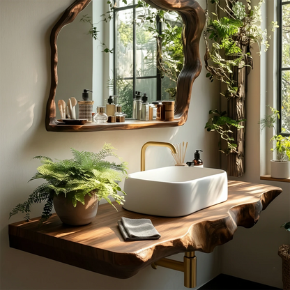 Artisan Live Edge Wood Vanity Counter for Wall Mounted Bathroom Design