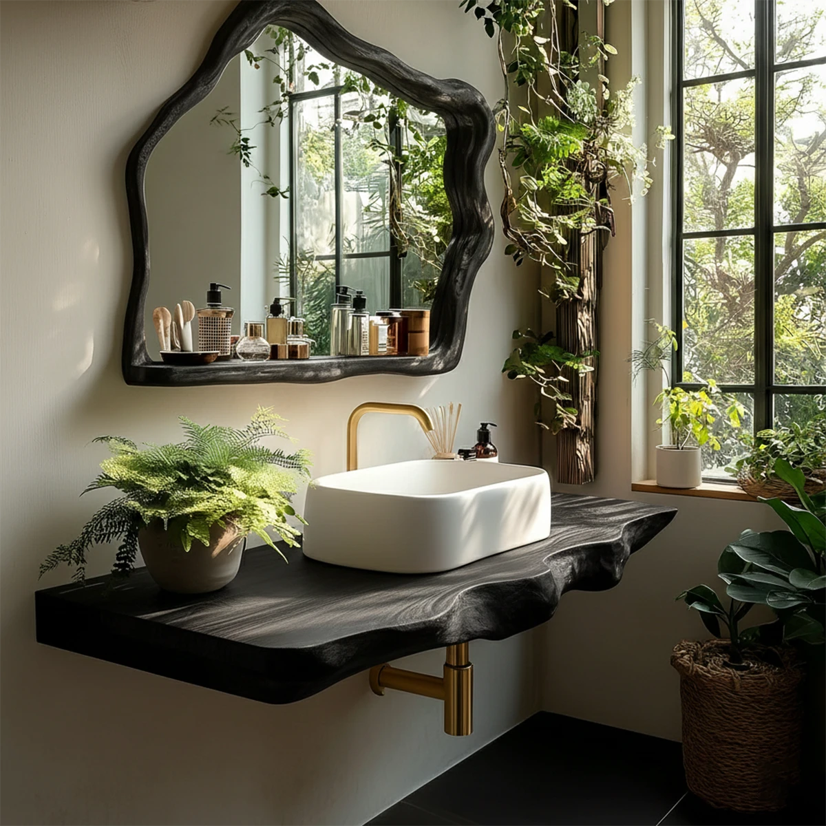 Artisan Live Edge Wood Vanity Counter for Wall Mounted Bathroom Design