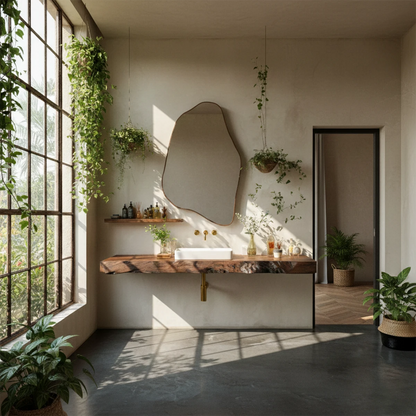 Natural Solid Wood Live Edge Vanity Shelf for Contemporary Bathrooms