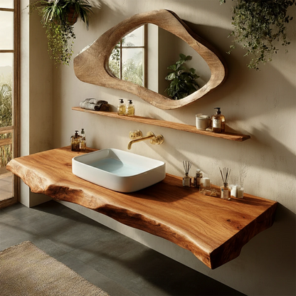 Handcrafted Live Edge Solid Wood Bathroom Counter Shelf