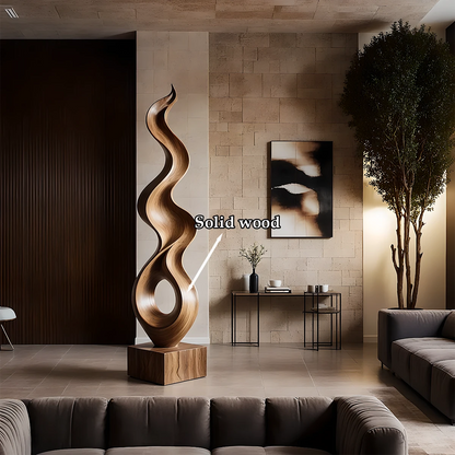 Statement wood floor art crafted with tall fluid silhouette and refined walnut tone finish