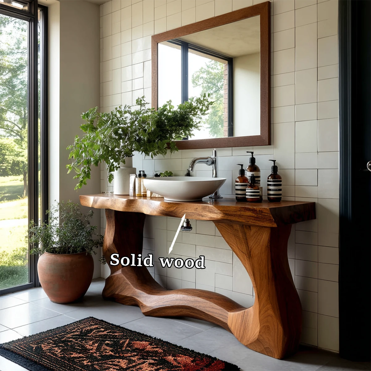 Designer brown wood vanity table organic style