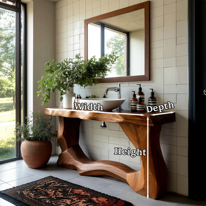 Luxury brown bathroom vanity with handcrafted base