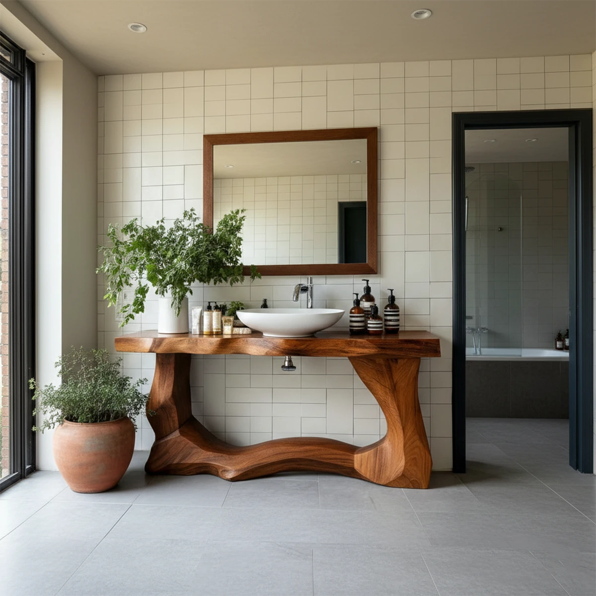 Handcrafted brown bathroom vanity organic wood style