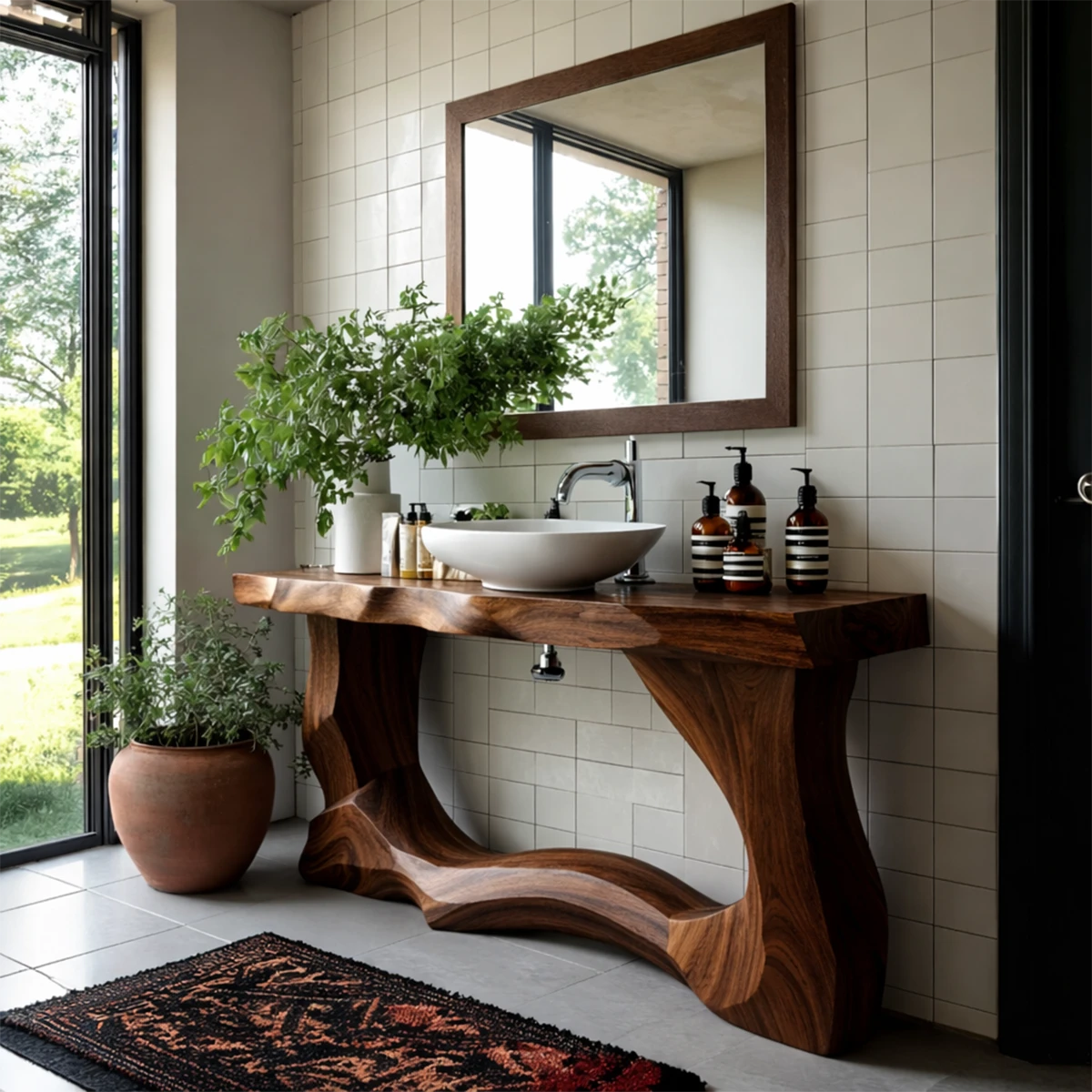 Unique brown wooden bathroom vanity handcrafted design