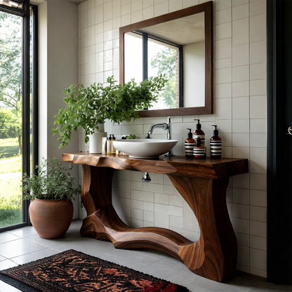 Unique brown wooden bathroom vanity handcrafted design
