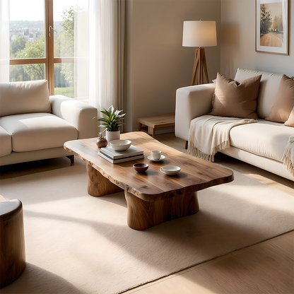 Walnut coffee table with freeform wood slab