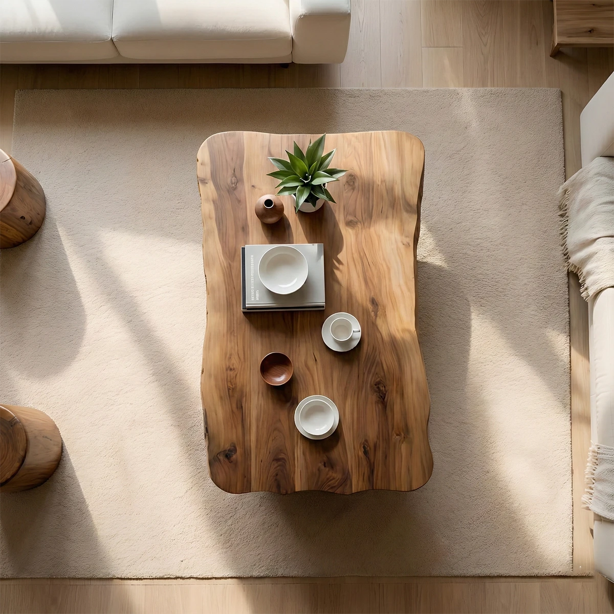 Organic walnut table with handcrafted wood base