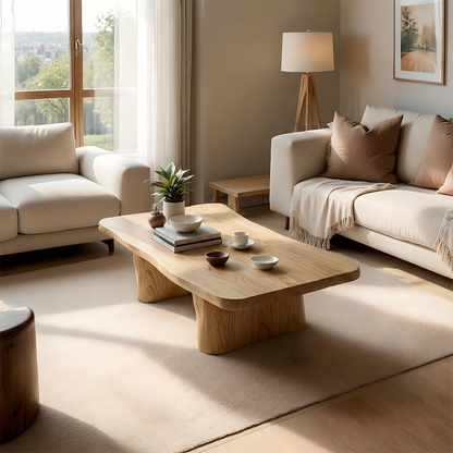 Natural walnut wood table with irregular edge