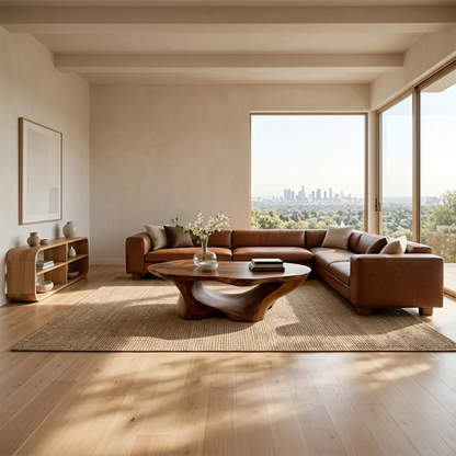 Contemporary brown coffee table with solid base form