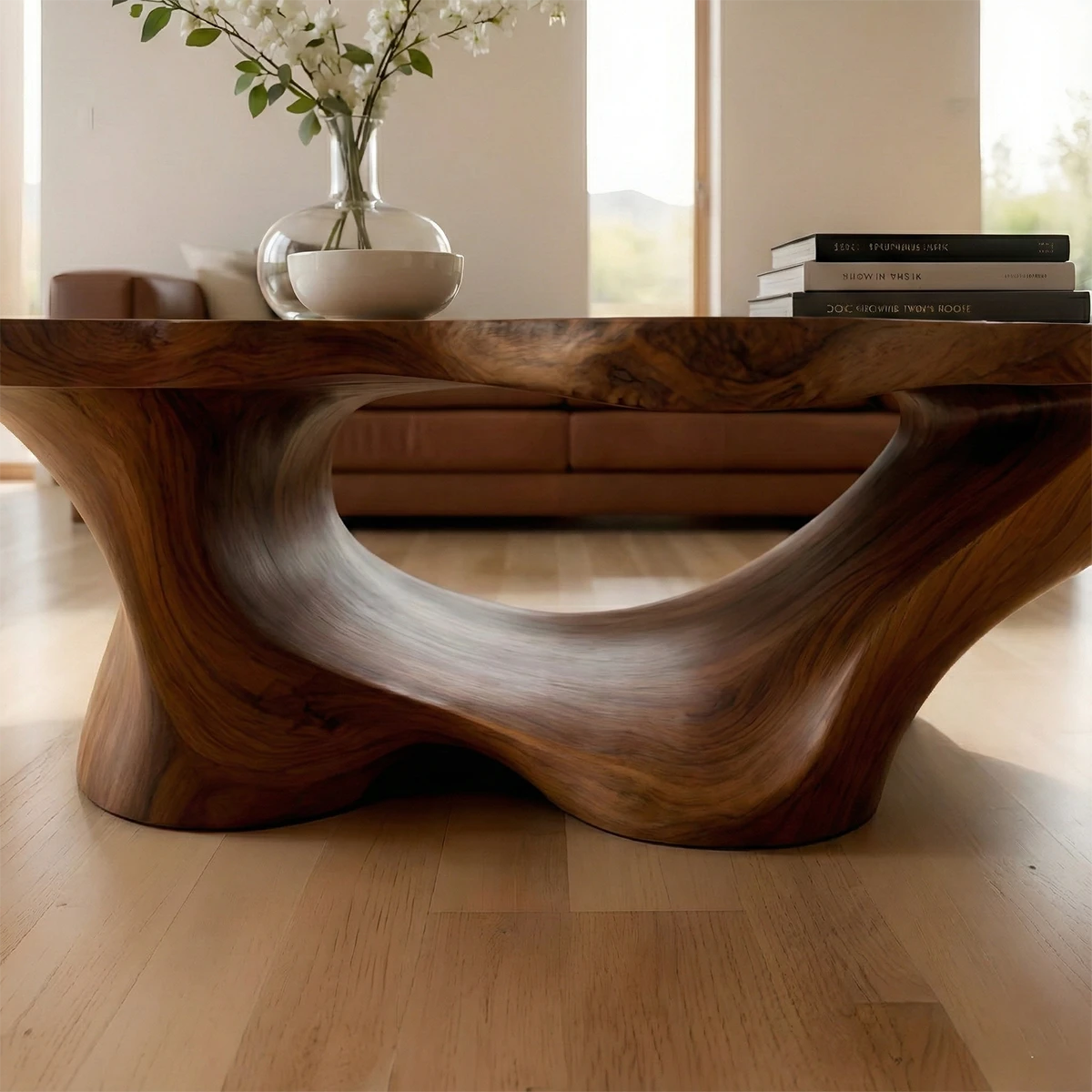 Modern brown coffee table with smooth rounded edges