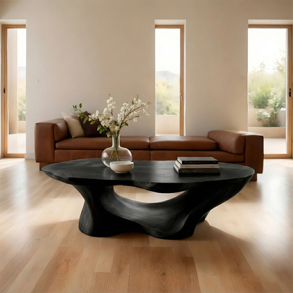 Designer black coffee table with balanced proportions