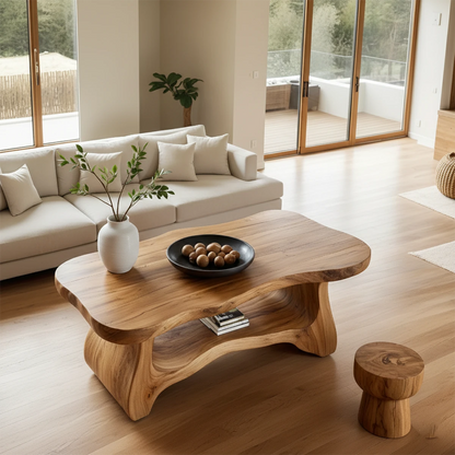 Modern brown coffee table with thick surface