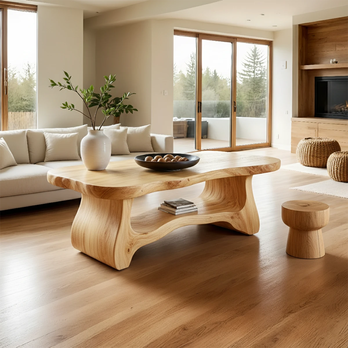 Minimal brown coffee table with heavy top look