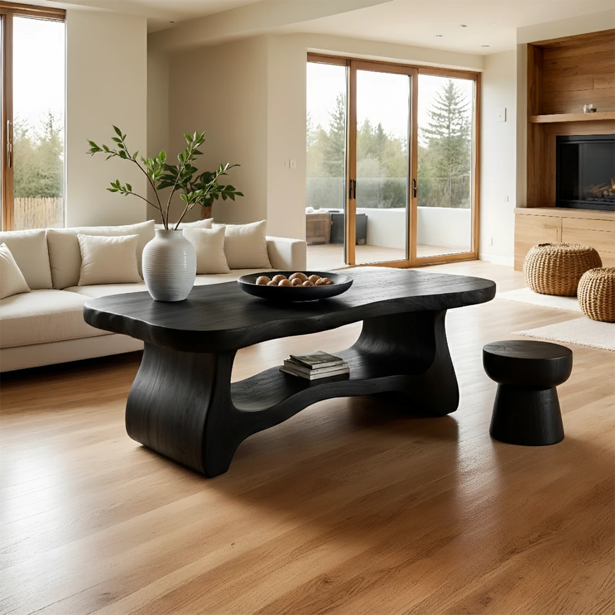 Brown coffee table with clean panel support