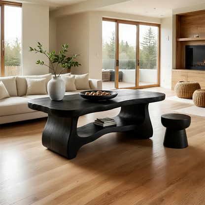 Brown coffee table with clean panel support