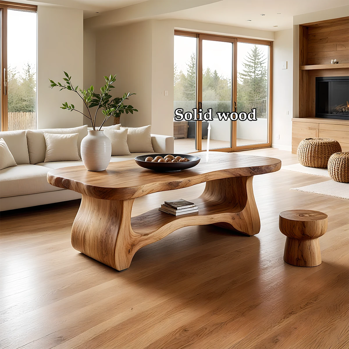 Designer brown coffee table with thick profile
