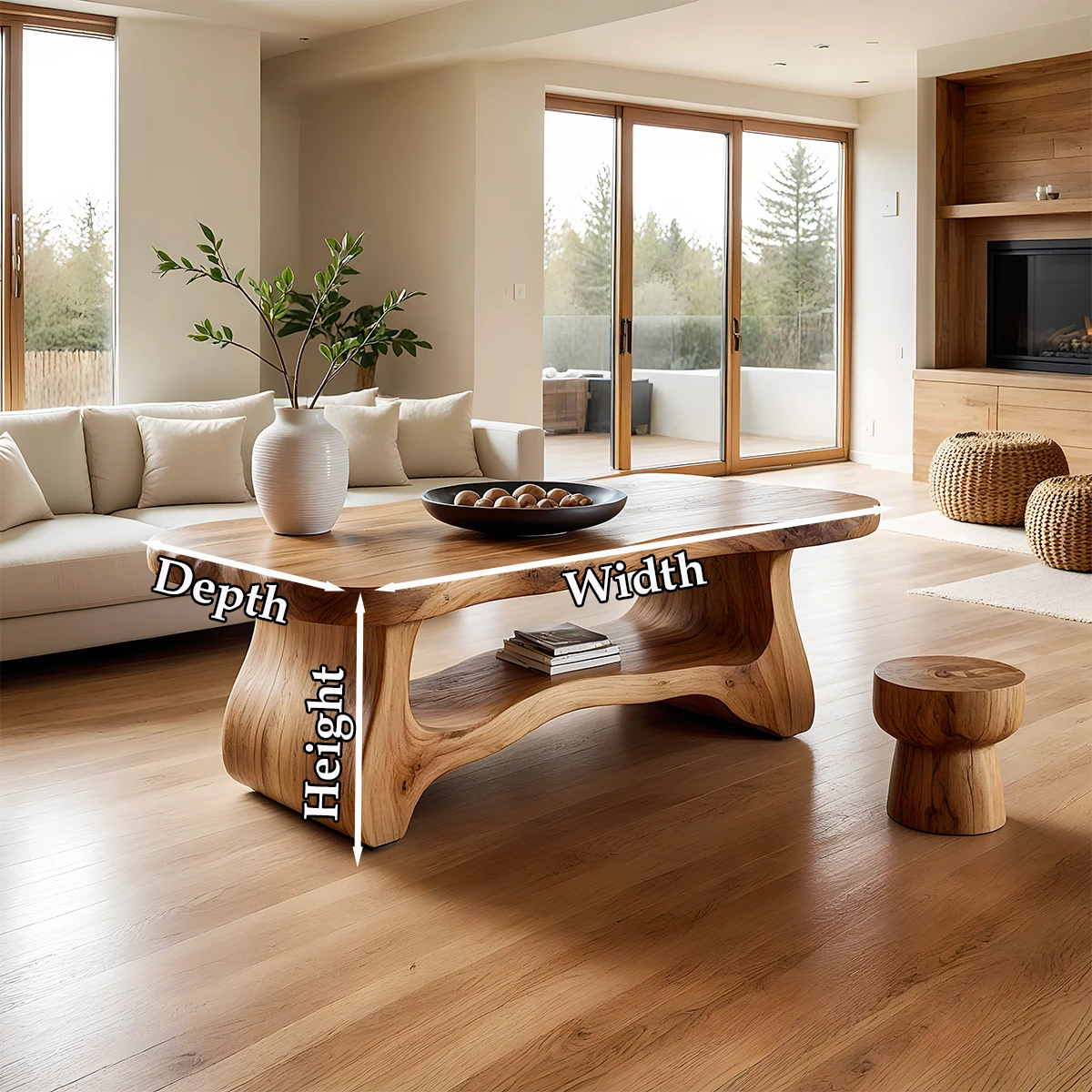 Brown coffee table with solid side detail