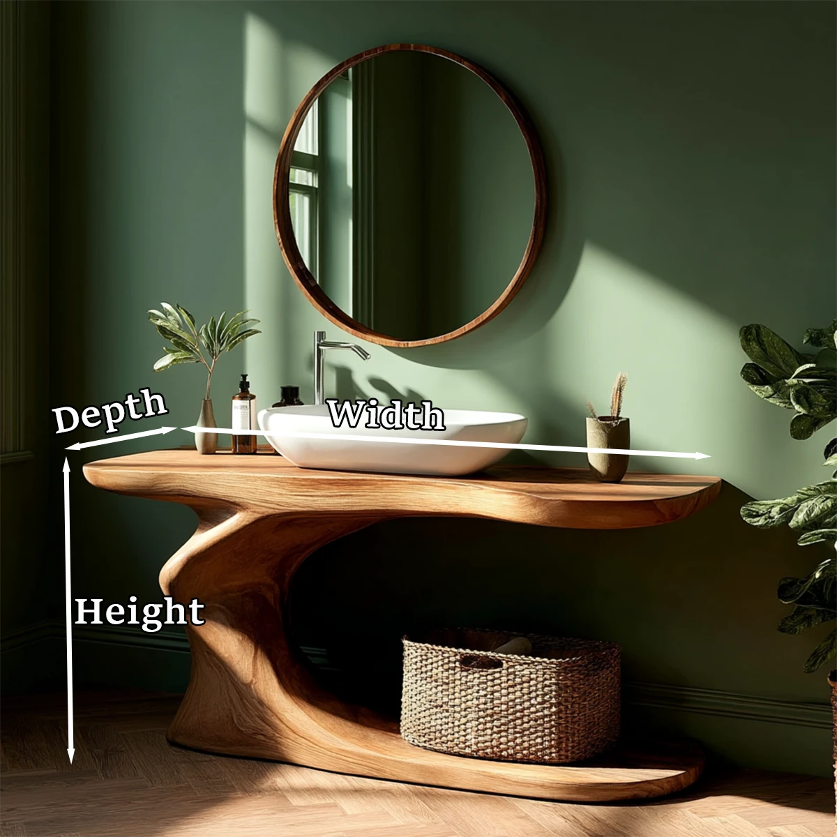 Contemporary brown wooden vanity with storage platform