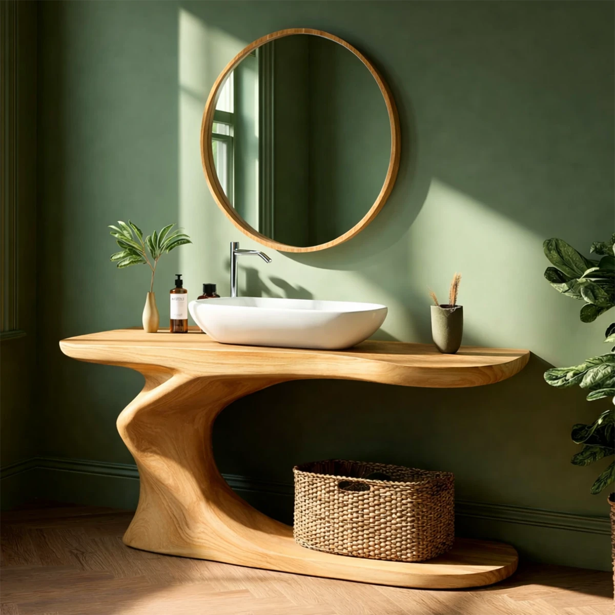Natural oak wood vanity table contemporary style