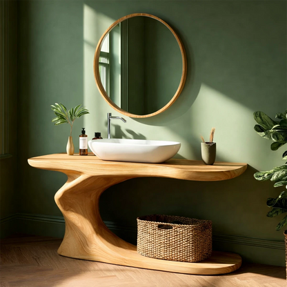 Natural oak wood vanity table contemporary style