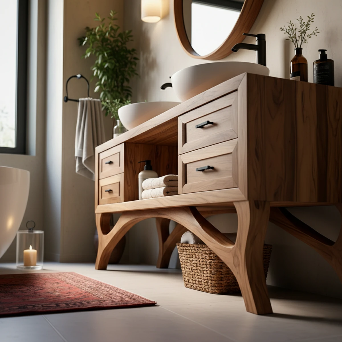 Freestanding double vanity cabinet – solid wood vanity