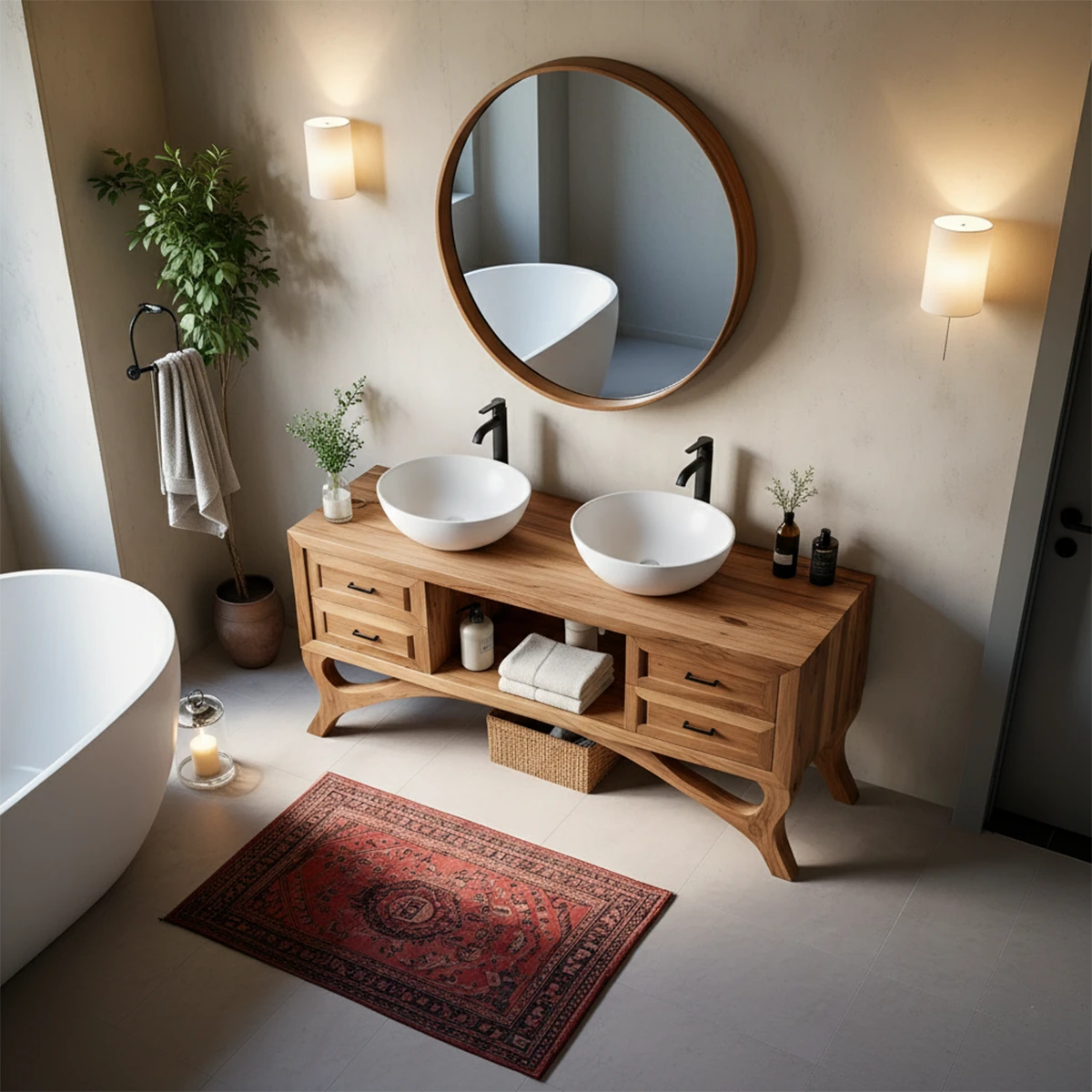 Double bathroom vanity in Walnut tone – Walnut bathroom vanity