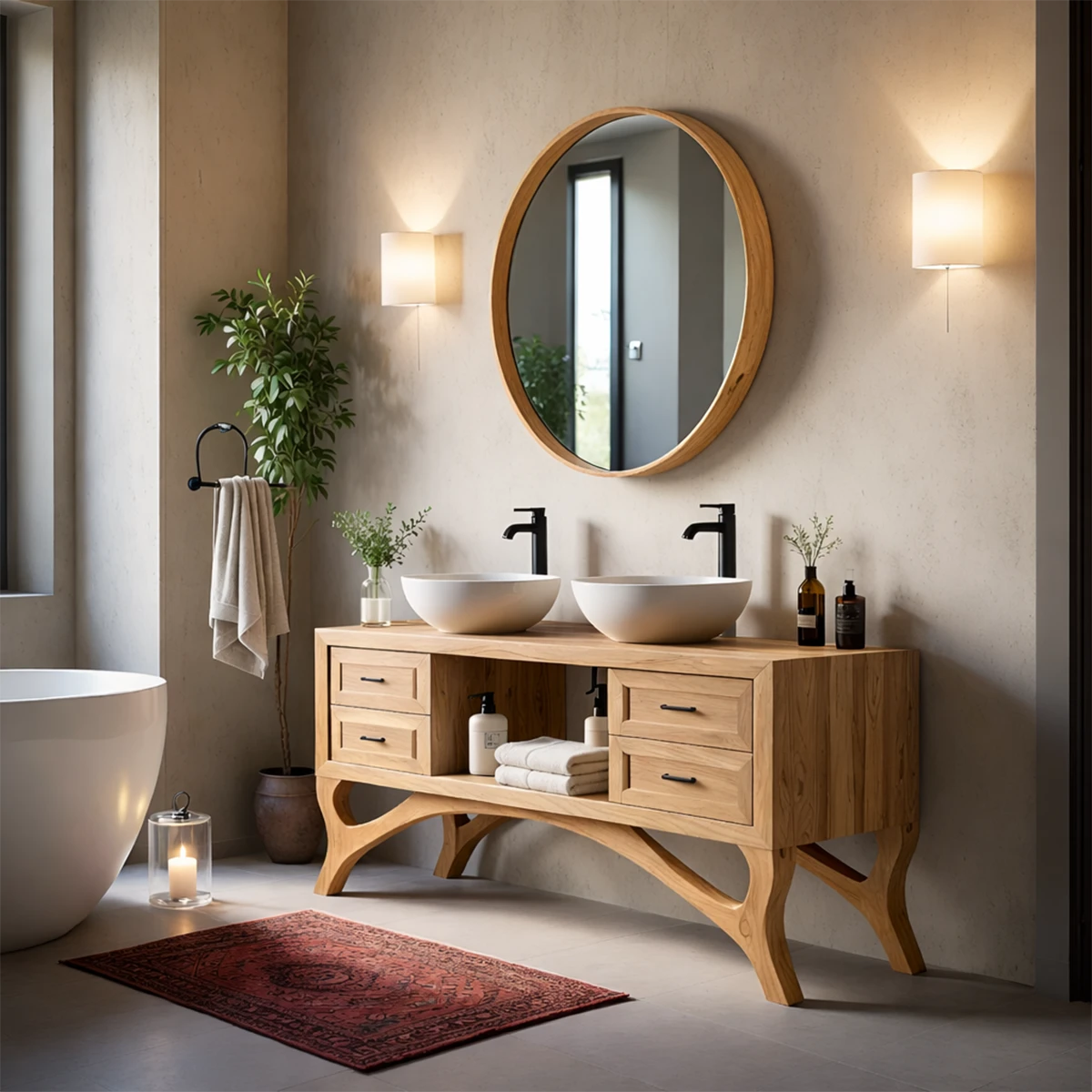 Bathroom vanity with double sinks – solid wood bathroom vanity