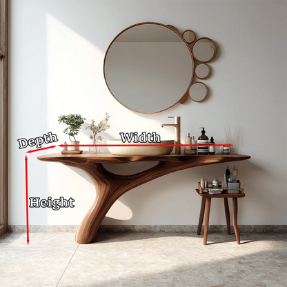 Contemporary bathroom featuring modern walnut vanity unit.
