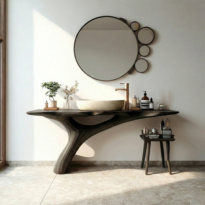 Natural style bathroom with walnut vanity table for bathroom.