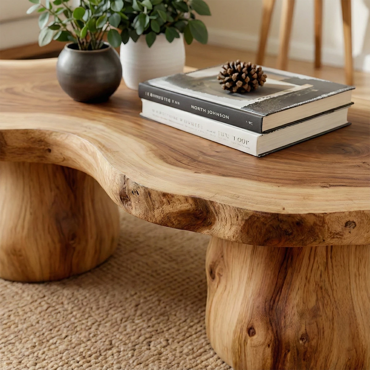 Modern brown coffee table with slim tapered legs