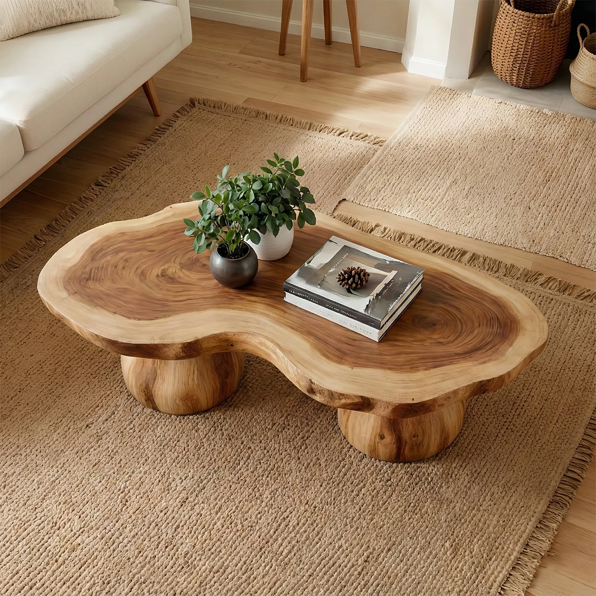 Brown coffee table with curved top design