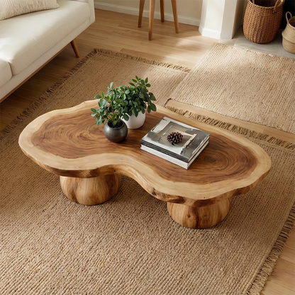 Brown coffee table with curved top design