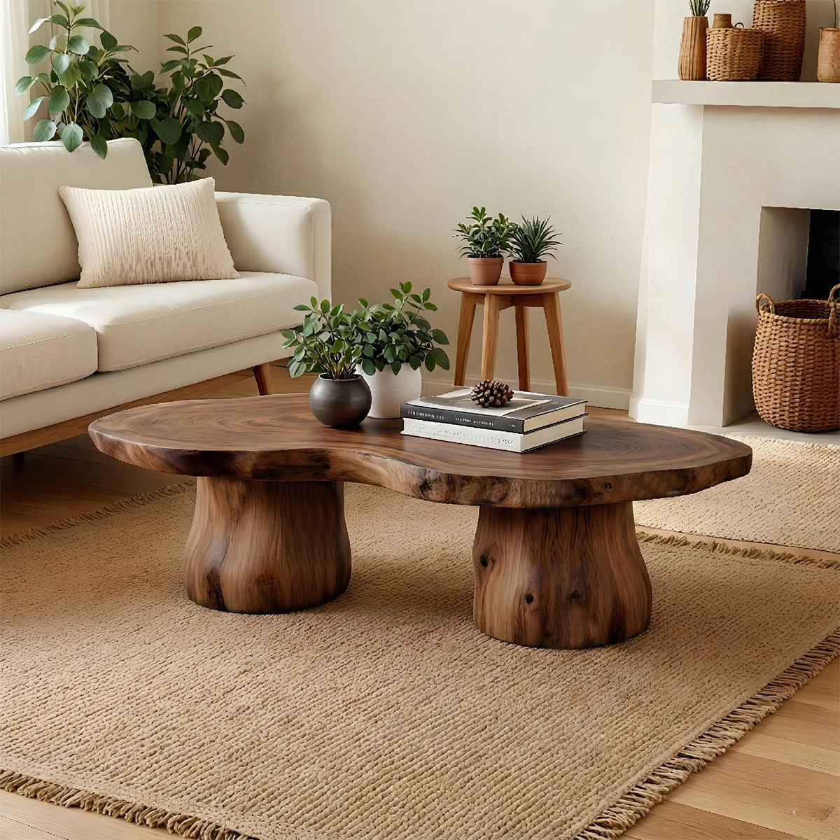 Minimal walnut coffee table with light leg structure