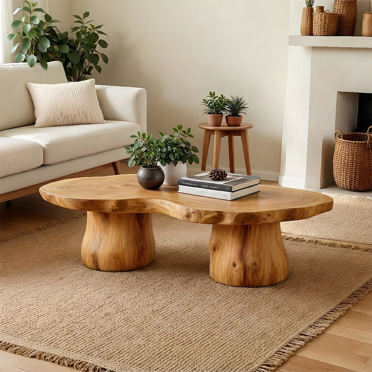 Contemporary oak coffee table with smooth curves