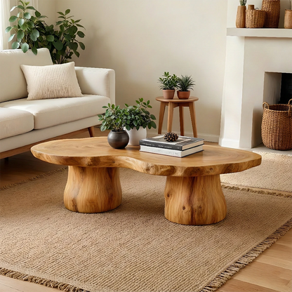 Contemporary oak coffee table with smooth curves
