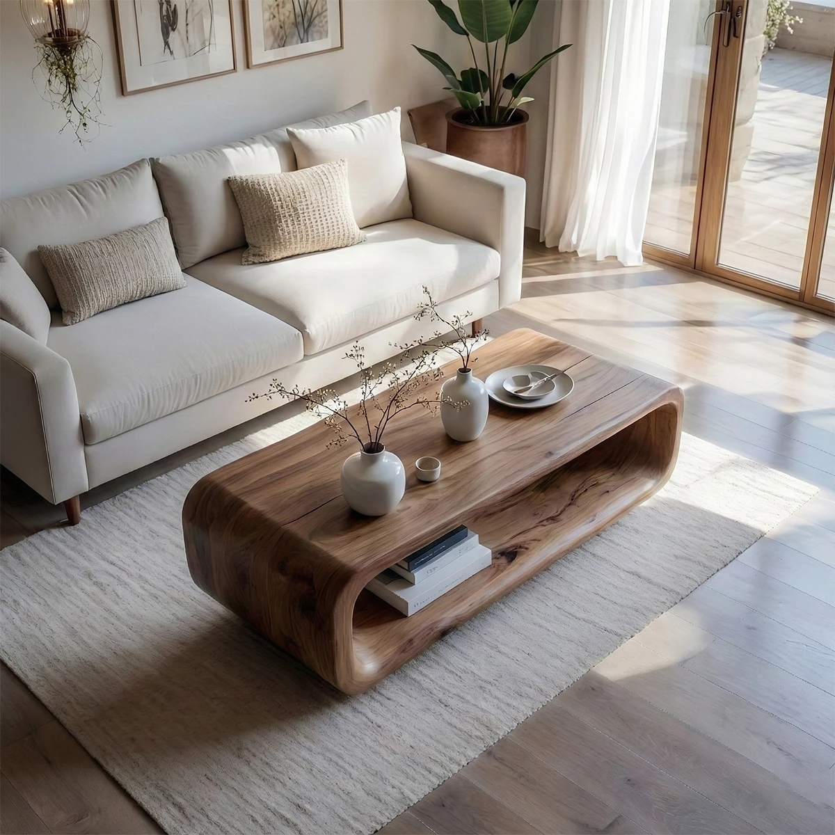 Walnut coffee table with refined smooth finish