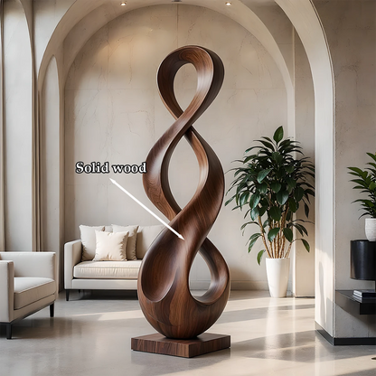 Tall modern sculpture décor designed with endless loop structure and refined walnut tone finish
