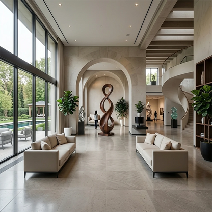 Organic loop floor sculpture featuring fluid curves and smooth walnut tone finish appearance