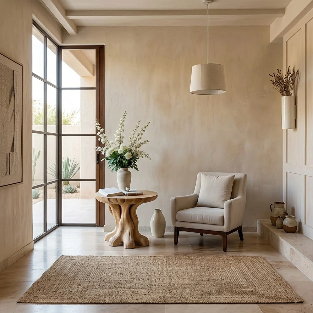 This accent table in light oak tone showcases a sculptural form with functional display space