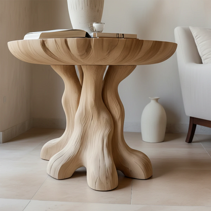 Designed in an oak color finish, the end table offers a soft silhouette and clean structure